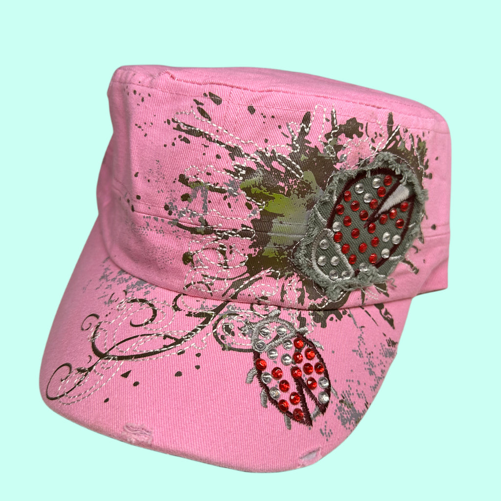 Ladybug Rhinestone Cadet Cap – Pink