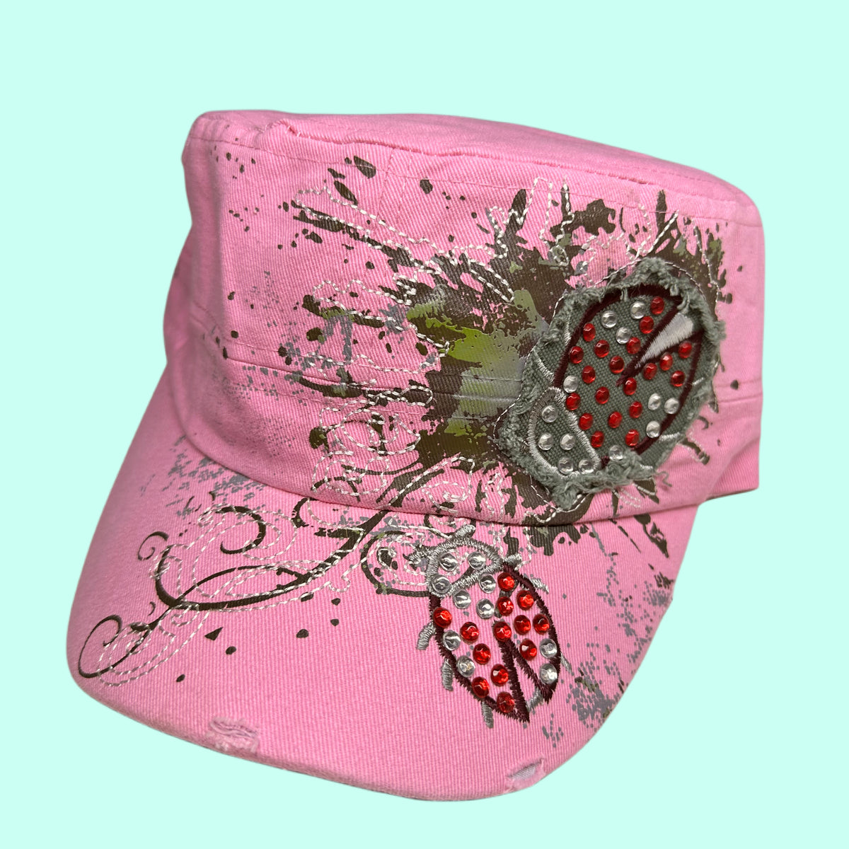 Ladybug Rhinestone Cadet Cap – Pink