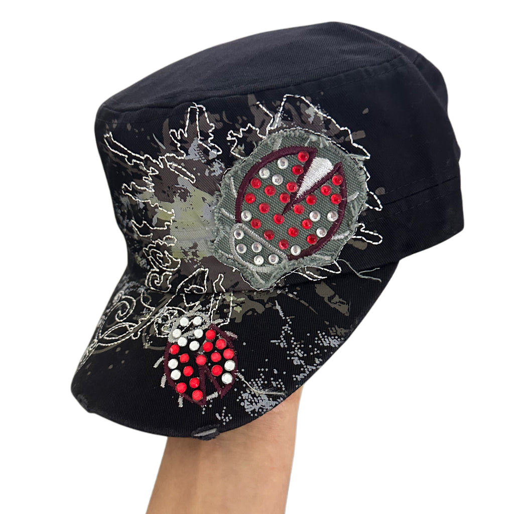 Ladybug Rhinestone Cadet Cap- Black