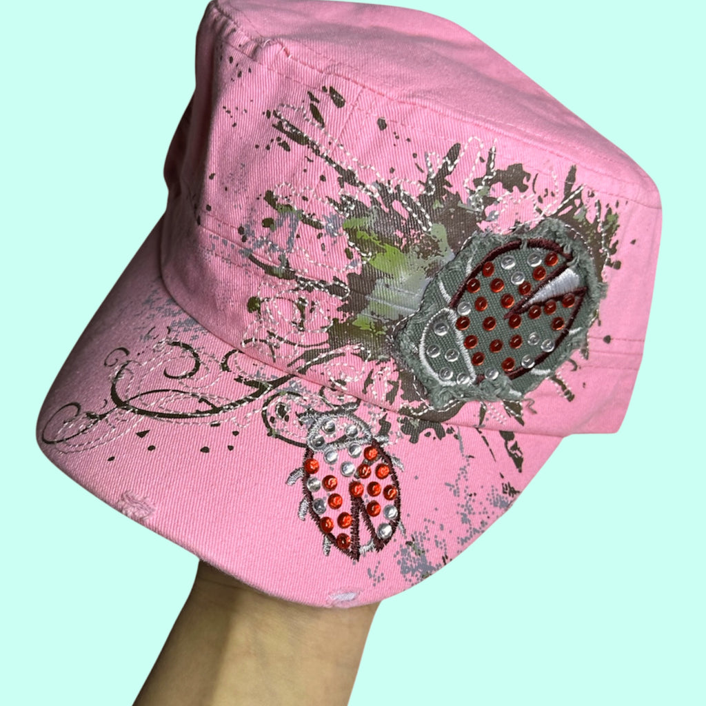 Ladybug Rhinestone Cadet Cap – Pink