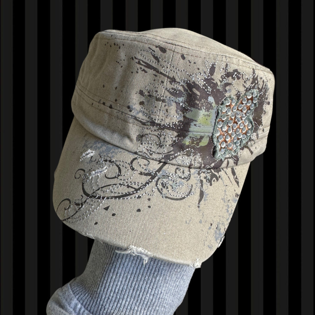 Earth Tone Crystal Glam Cadet Cap – Khaki