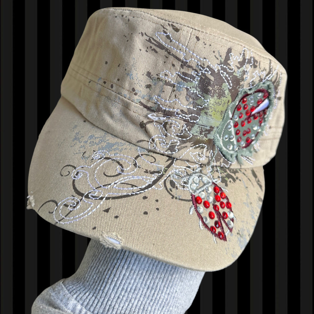 Ladybug Rhinestone Cadet Cap – Sand
