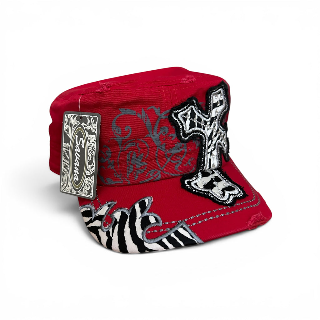 Zebra Cross Cadet Cap – Red