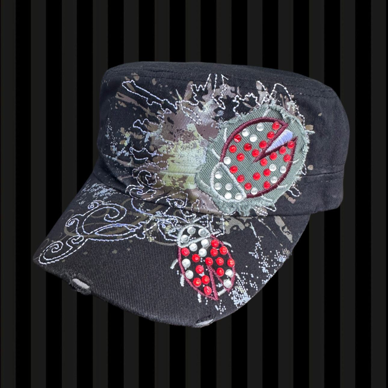 Rhinestone Ladybug Glam Cap