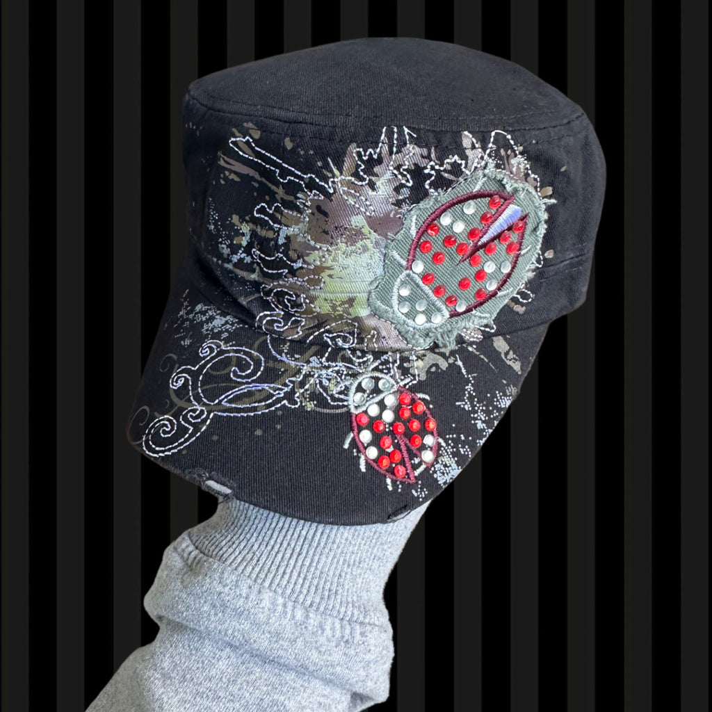Rhinestone Ladybug Glam Cap
