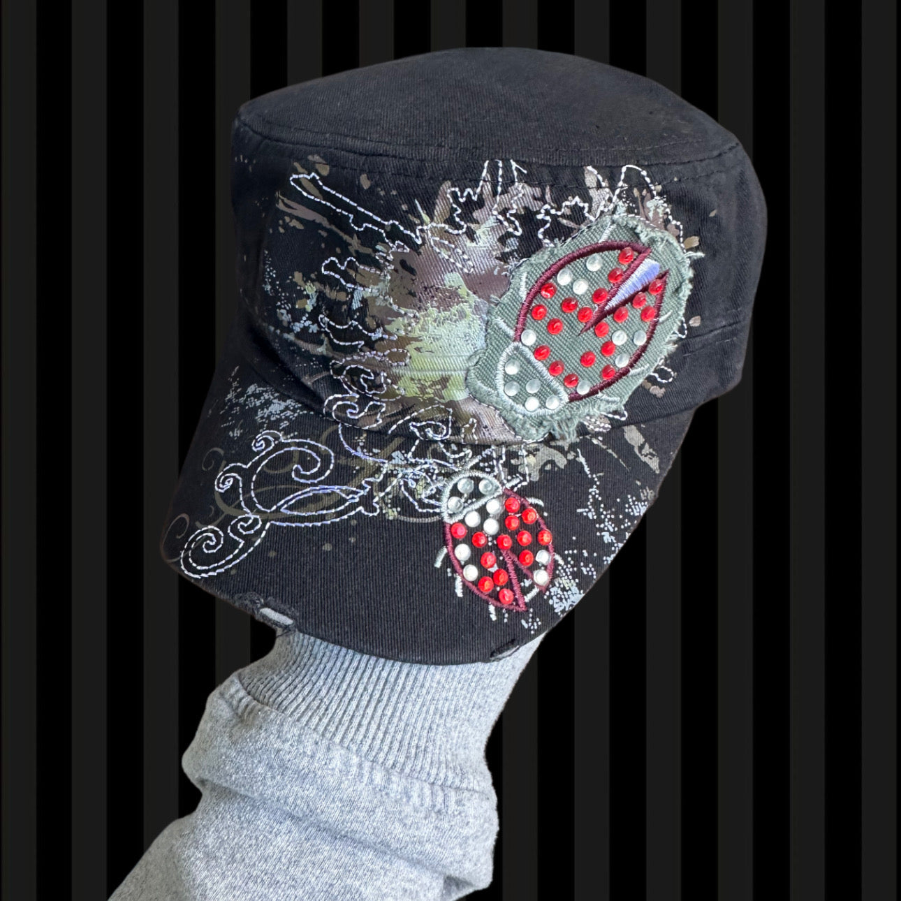Rhinestone Ladybug Glam Cap