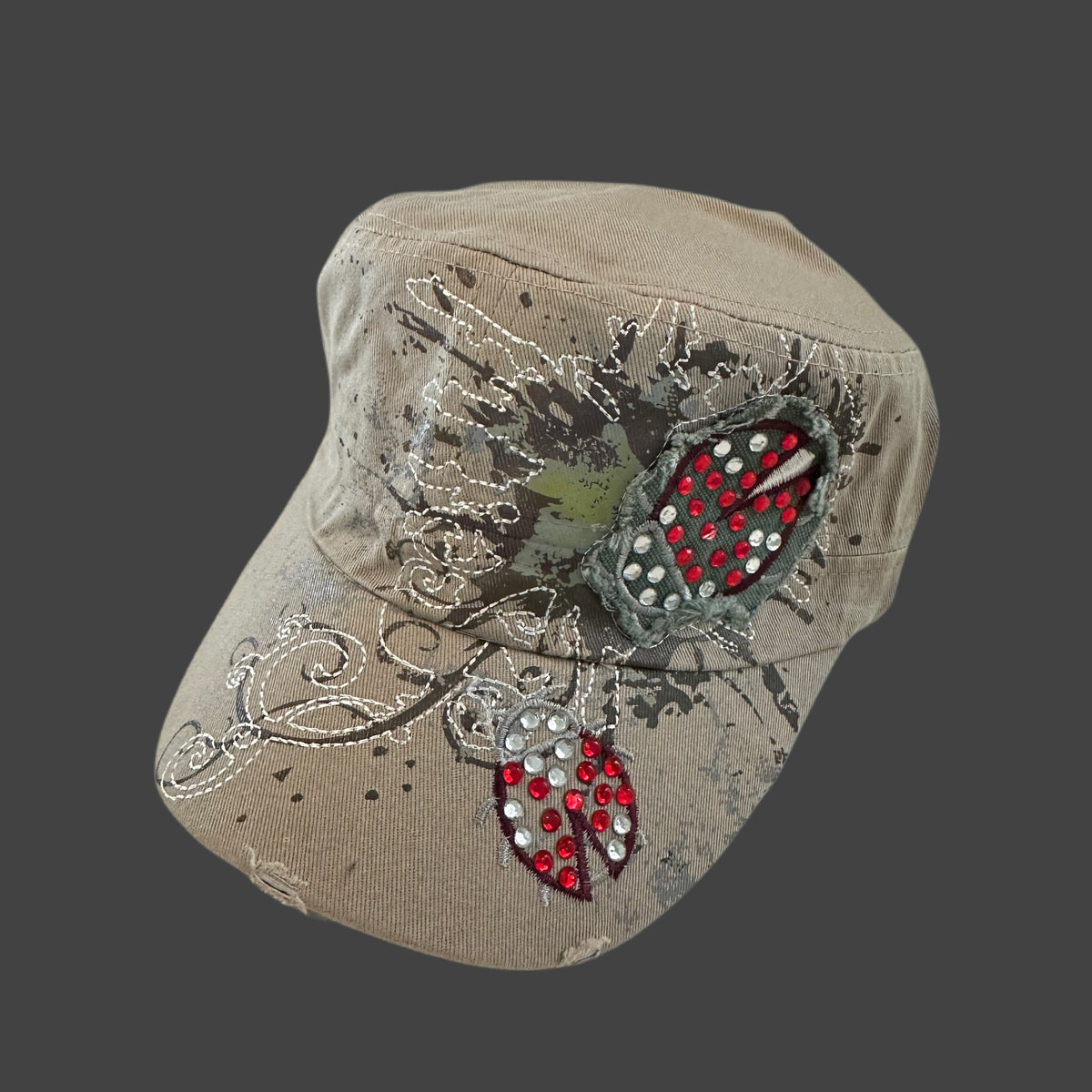 Ladybug Rhinestone Cadet Cap – Sand