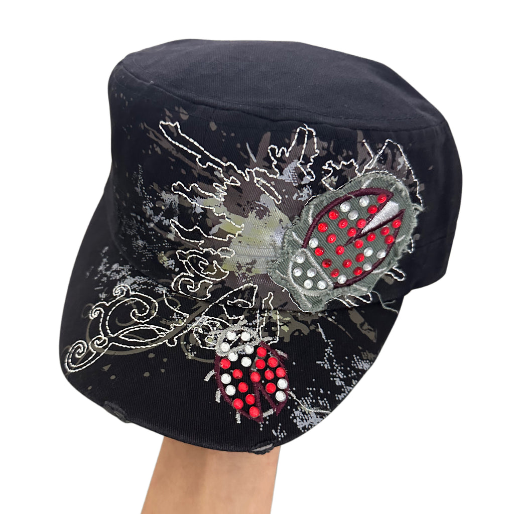 Ladybug Rhinestone Cadet Cap- Black