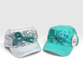 Scissor Rhinestone Cadet Cap- Turquoise and White