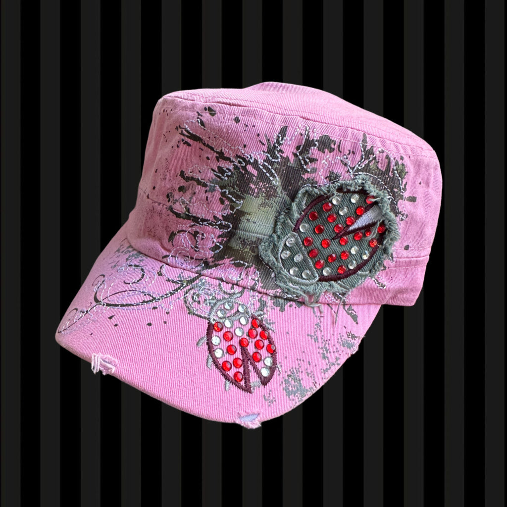Ladybug Rhinestone Cadet Cap – Pink and Brown