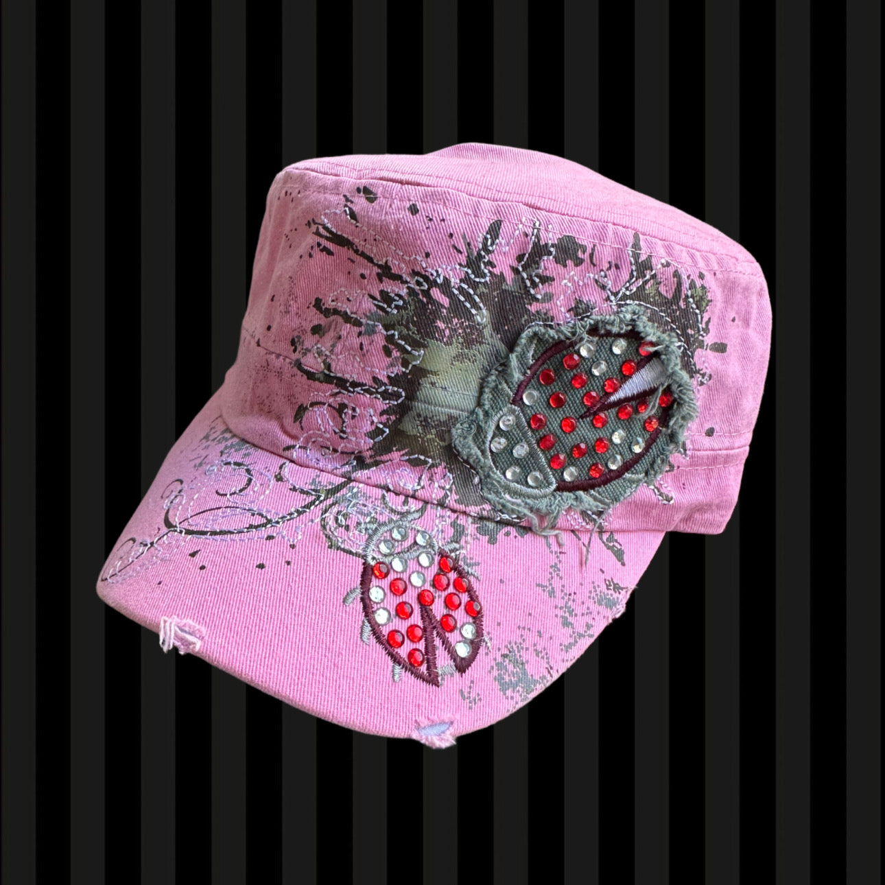 Ladybug Rhinestone Cadet Cap – Pink and Brown