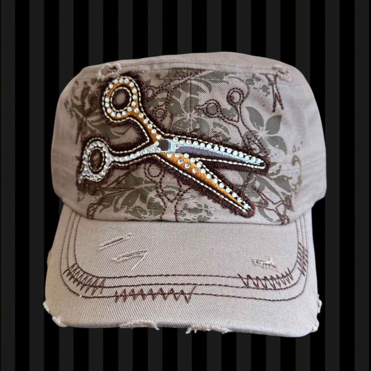 Scissor Rhinestone Cadet Cap – Earth Tones