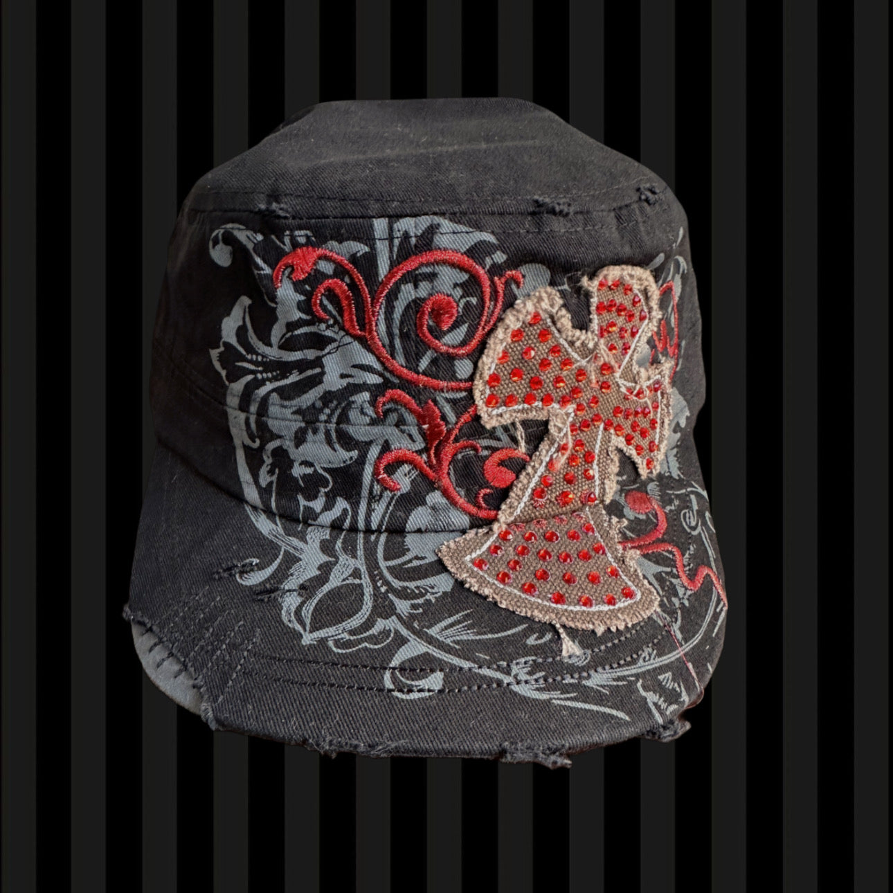 Rhinestone Cross Cap – Black & Red