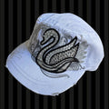 Crystal Swan Glam Cadet Cap – White & Silver