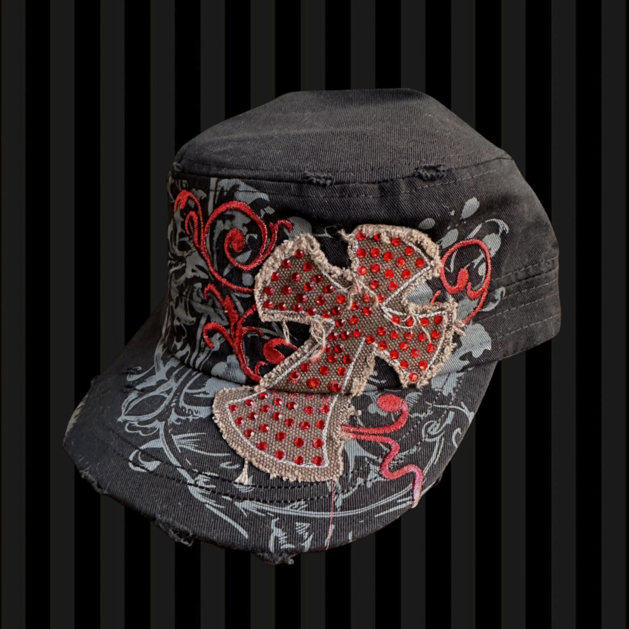 Rhinestone Cross Cap – Black & Red