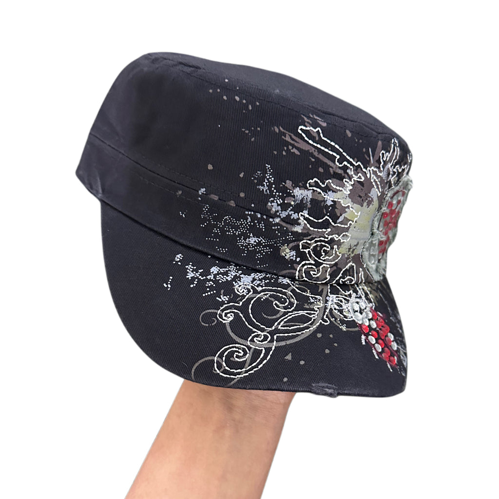 Ladybug Rhinestone Cadet Cap- Black
