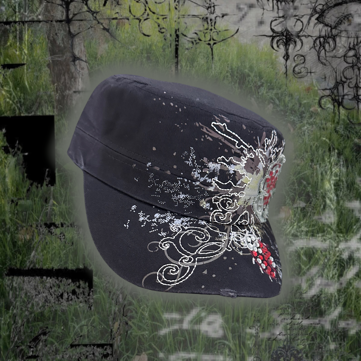 Ladybug Rhinestone Cadet Cap- Black