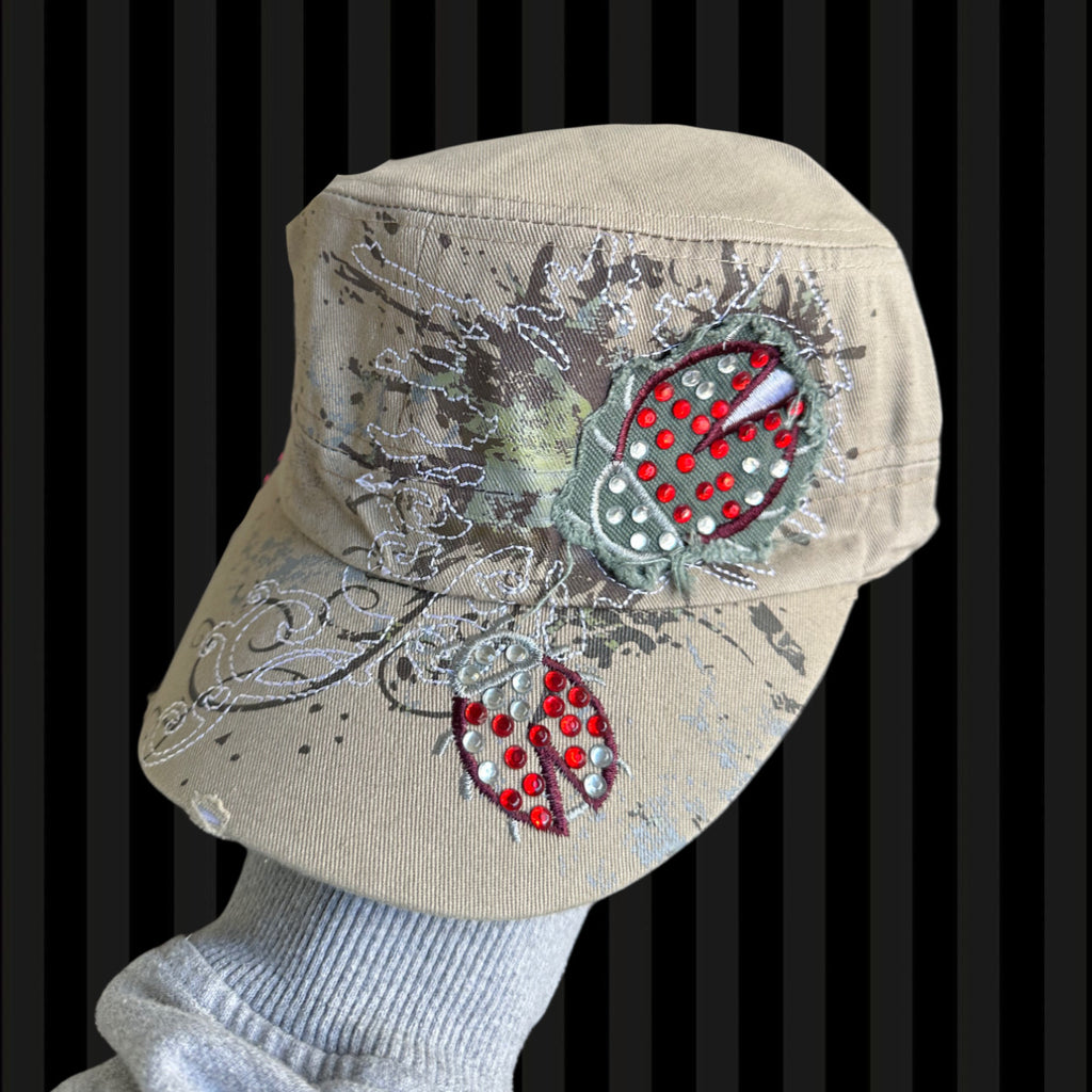 Ladybug Rhinestone Cadet Cap – Sand
