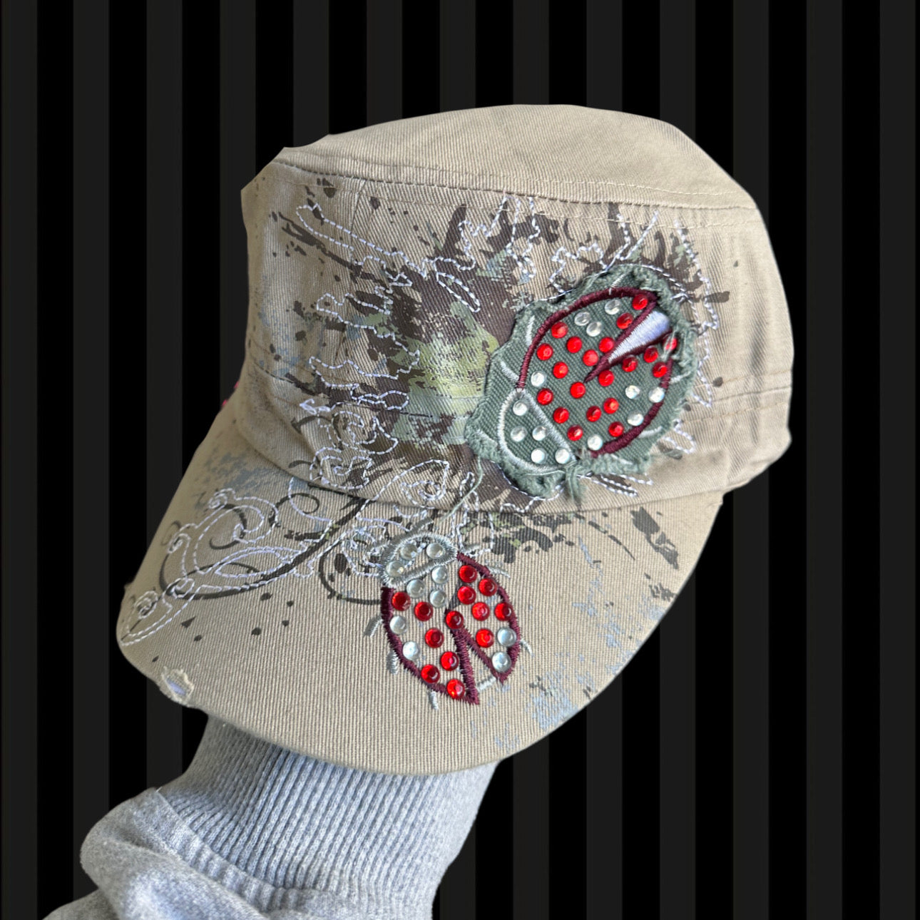 Ladybug Rhinestone Cadet Cap – Sand
