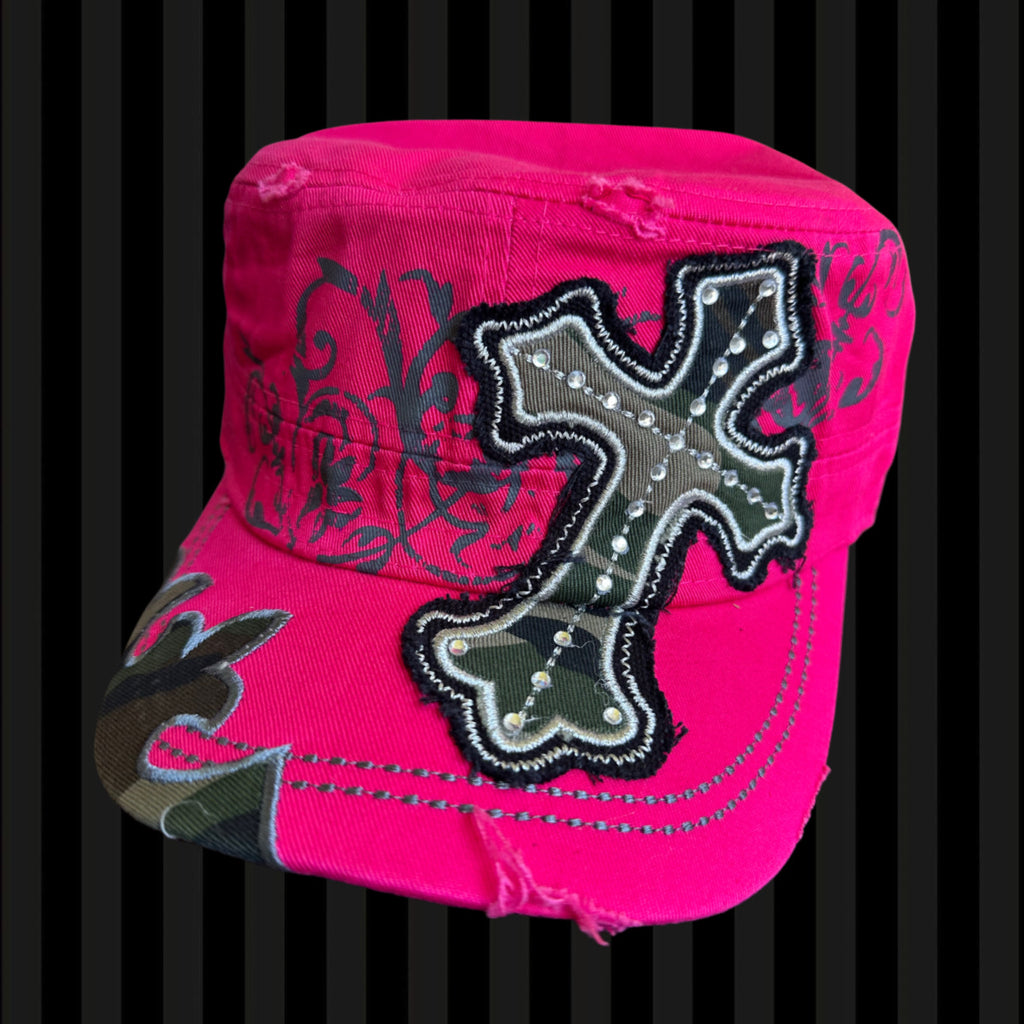 Hot Pink Cross Glam Cadet Cap – Camo Detail