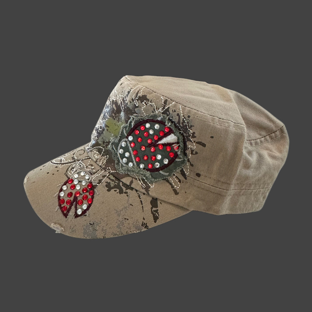 Ladybug Rhinestone Cadet Cap – Sand