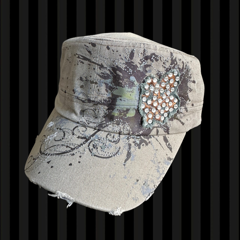 Earth Tone Crystal Glam Cadet Cap – Khaki