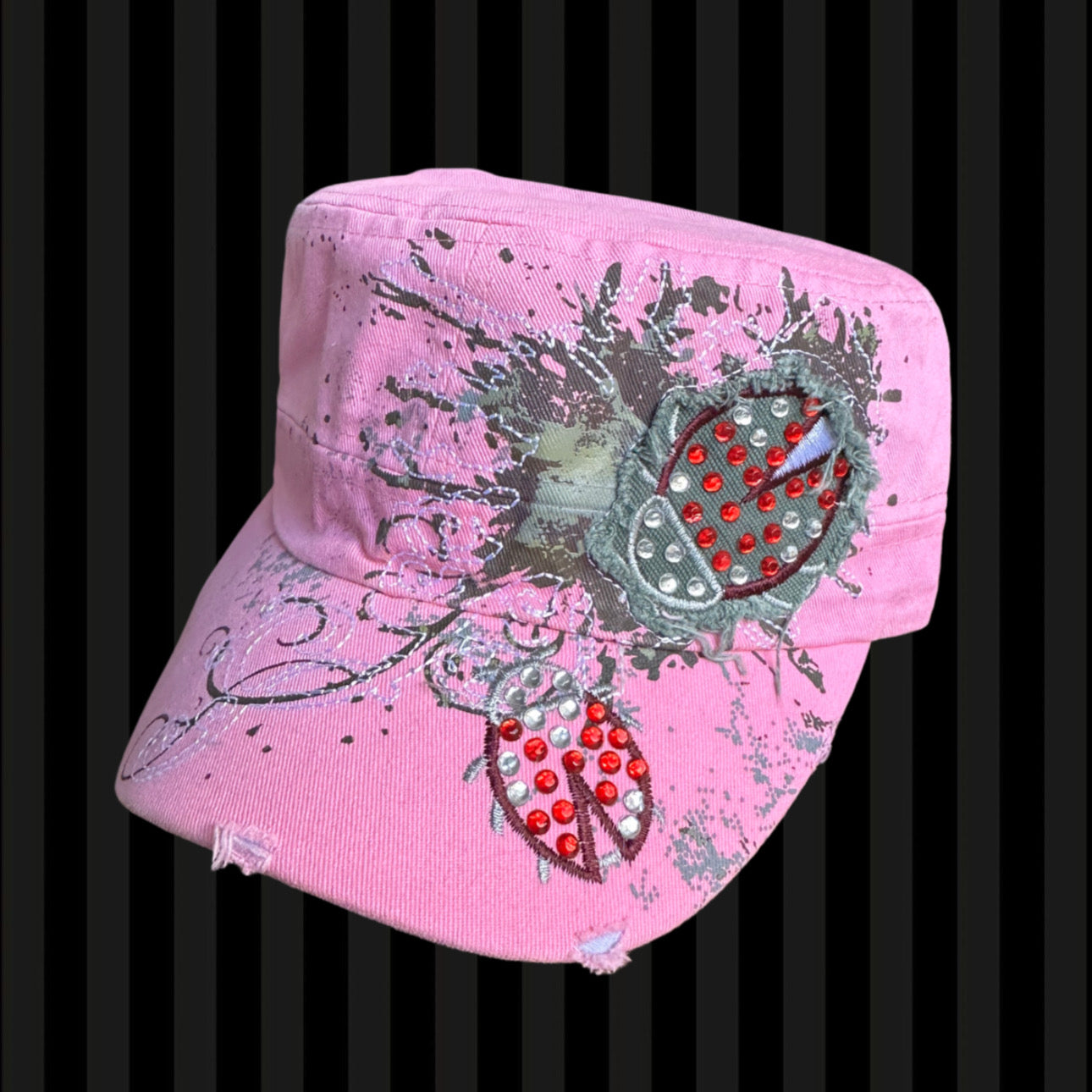 Ladybug Rhinestone Cadet Cap – Pink and Brown