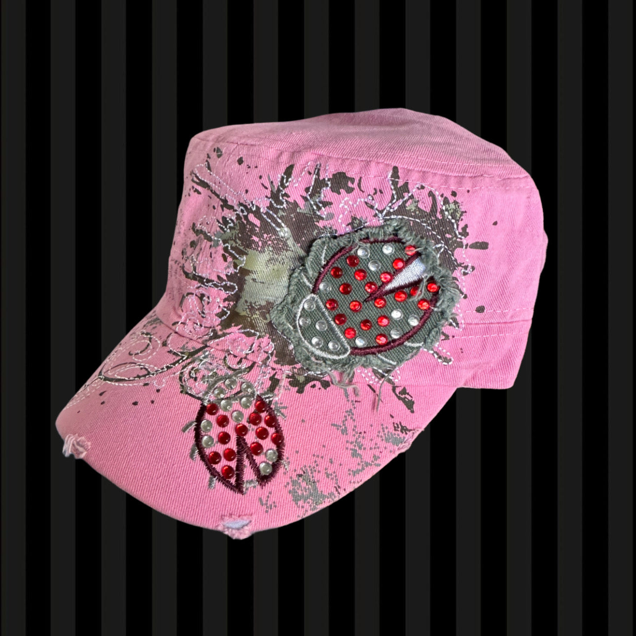 Ladybug Rhinestone Cadet Cap – Pink and Brown