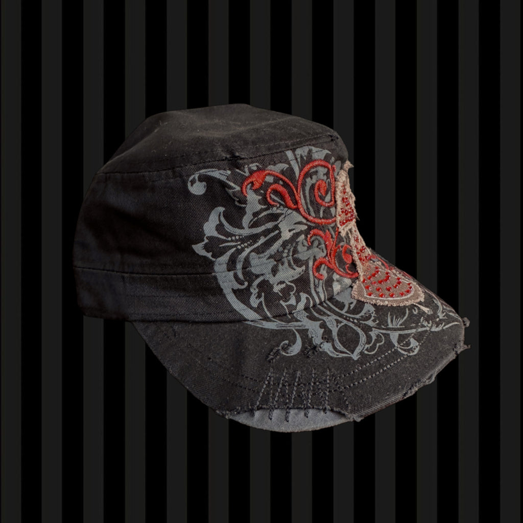 Rhinestone Cross Cap – Black & Red