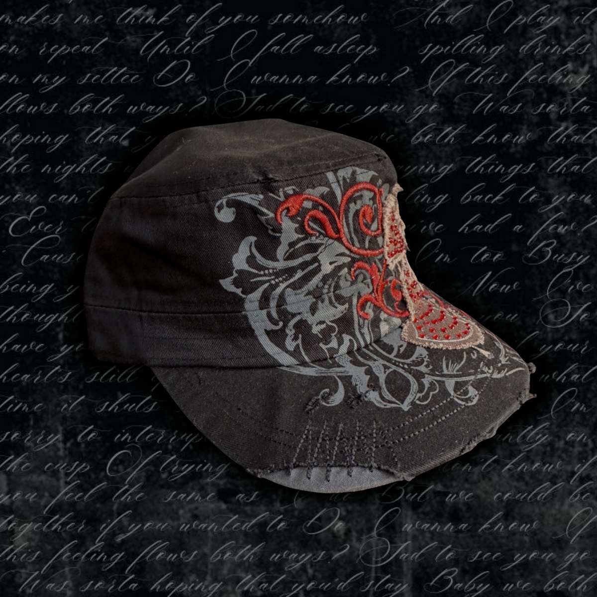 Rhinestone Cross Cap – Black & Red