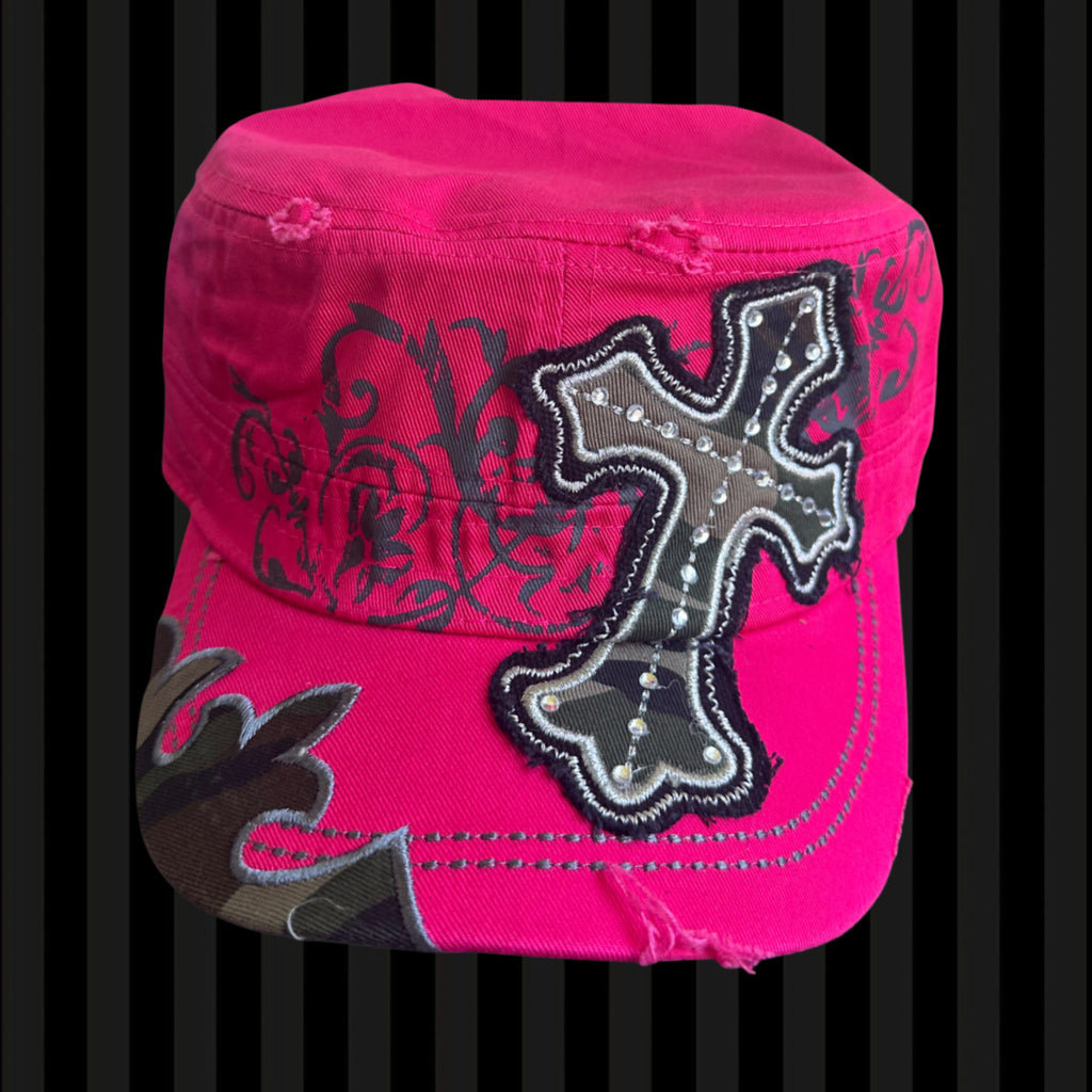 Hot Pink Cross Glam Cadet Cap – Camo Detail