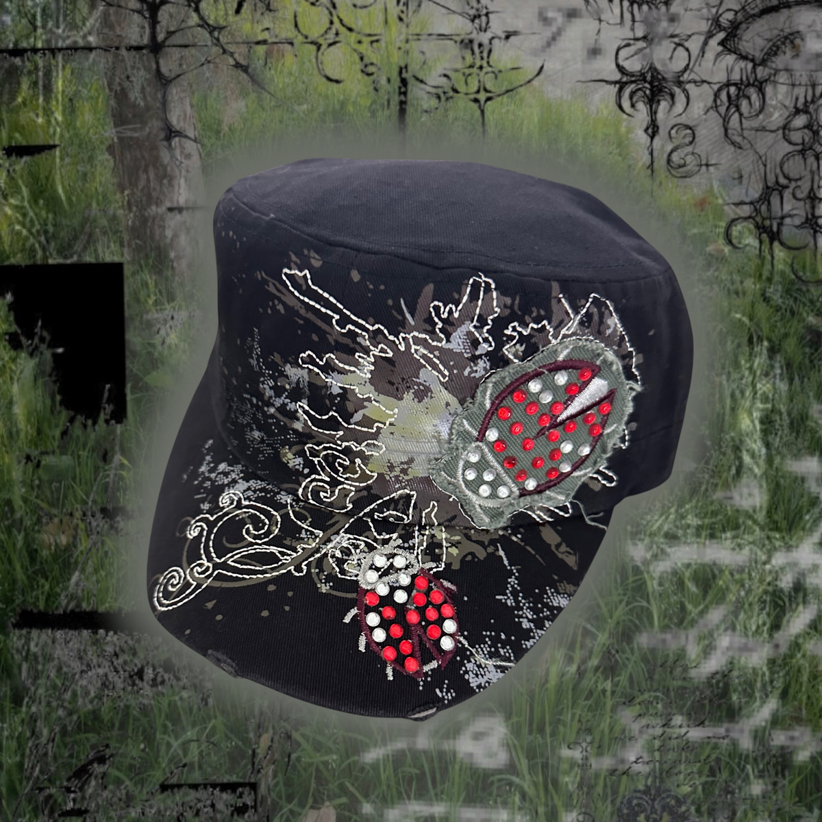 Ladybug Rhinestone Cadet Cap- Black