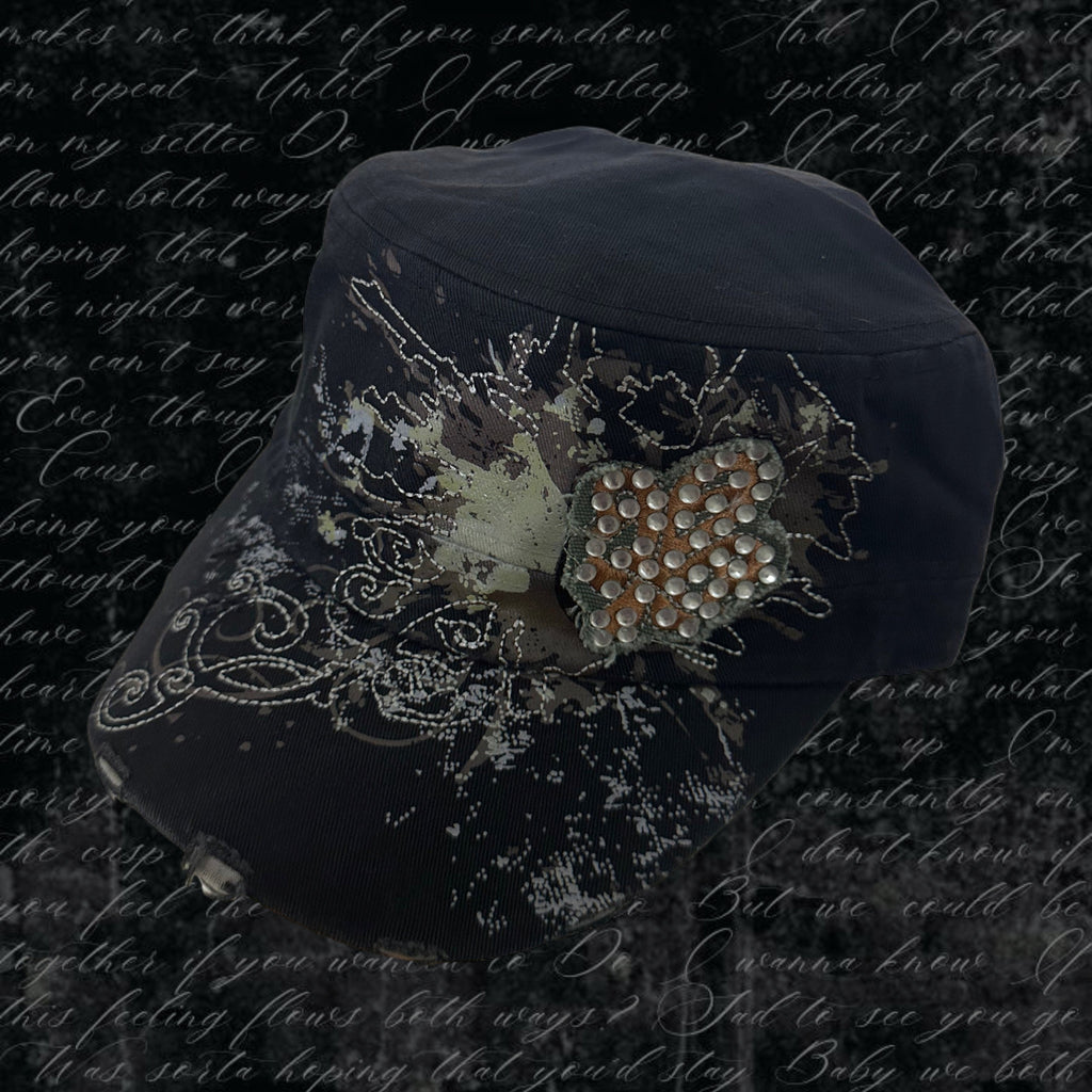 Black grunge fleur-de-lis earth tone cadet cap