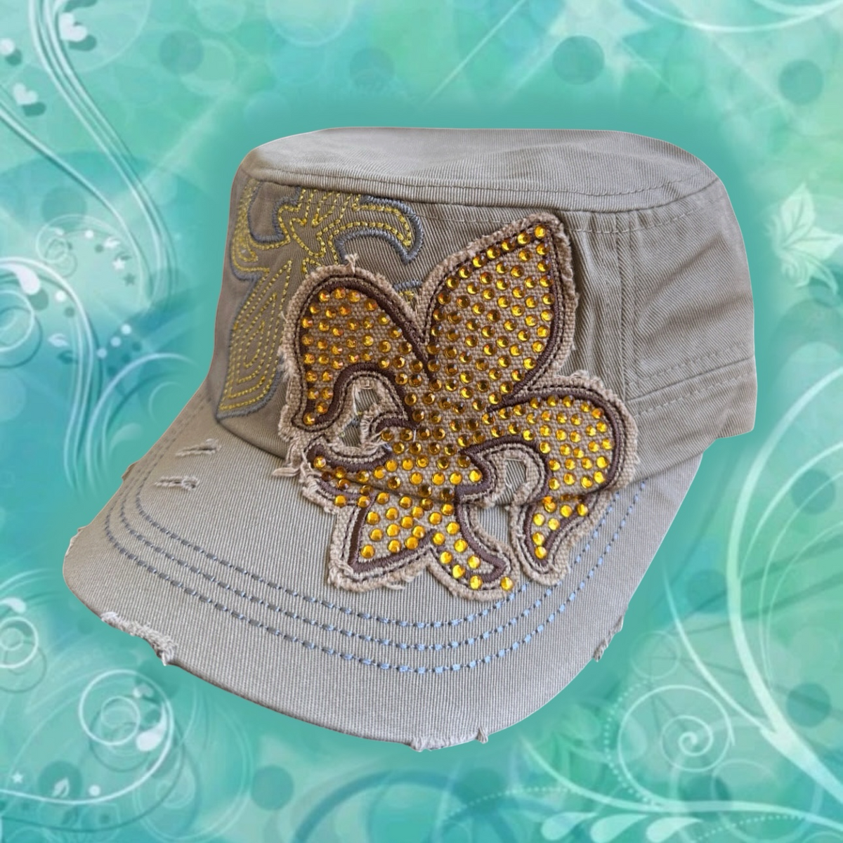 Rhinestone Fleur Beach Glam Cap – Sand
