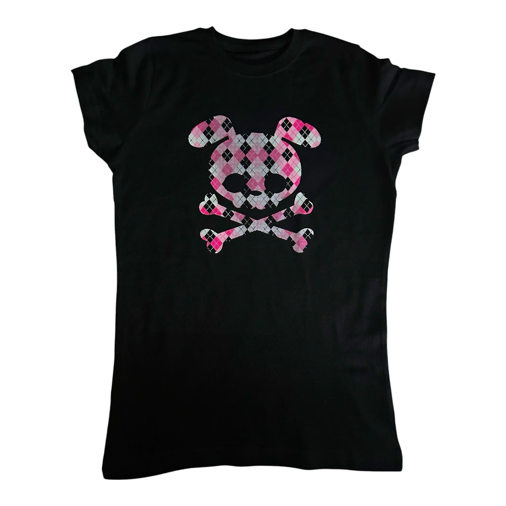 Emo Skull Bunny Graphic Tee, Pink and Black Slim Fit Y2K Alt Shirt