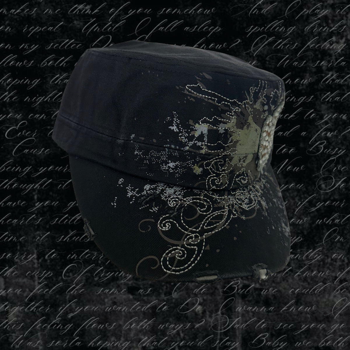 Black grunge fleur-de-lis earth tone cadet cap