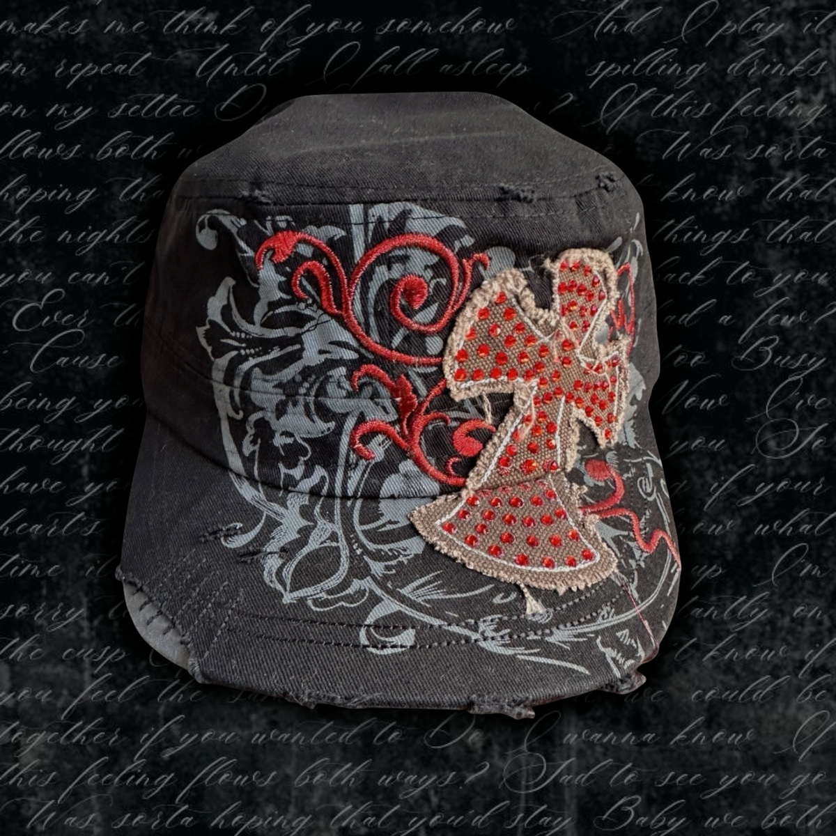 Rhinestone Cross Cap – Black & Red