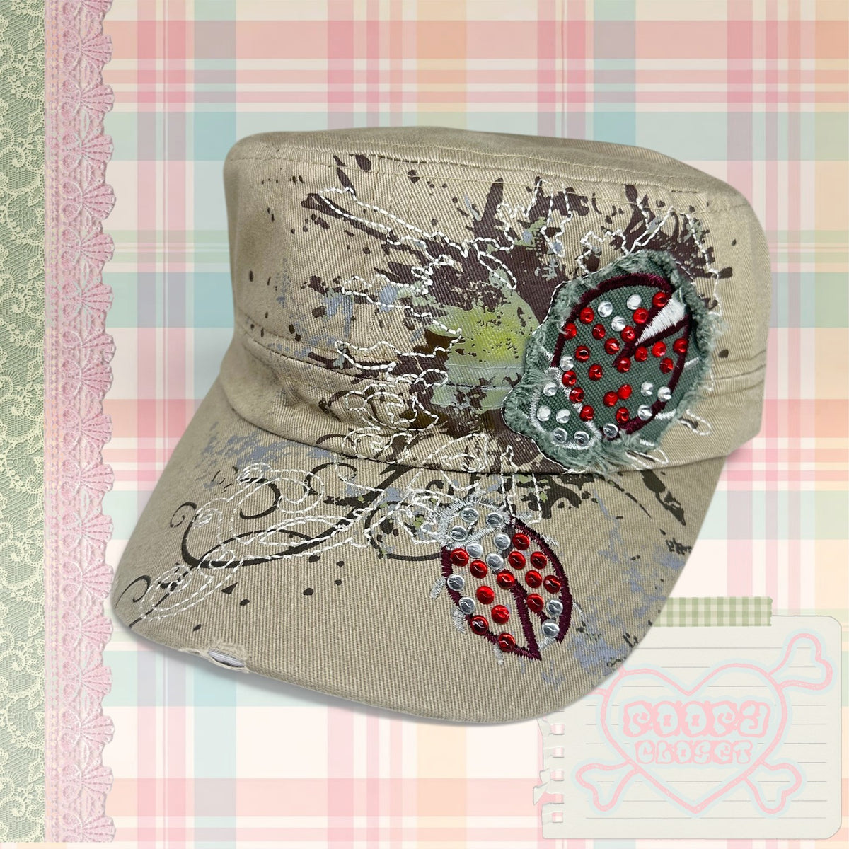 Ladybug Rhinestone Cadet Cap – Sand