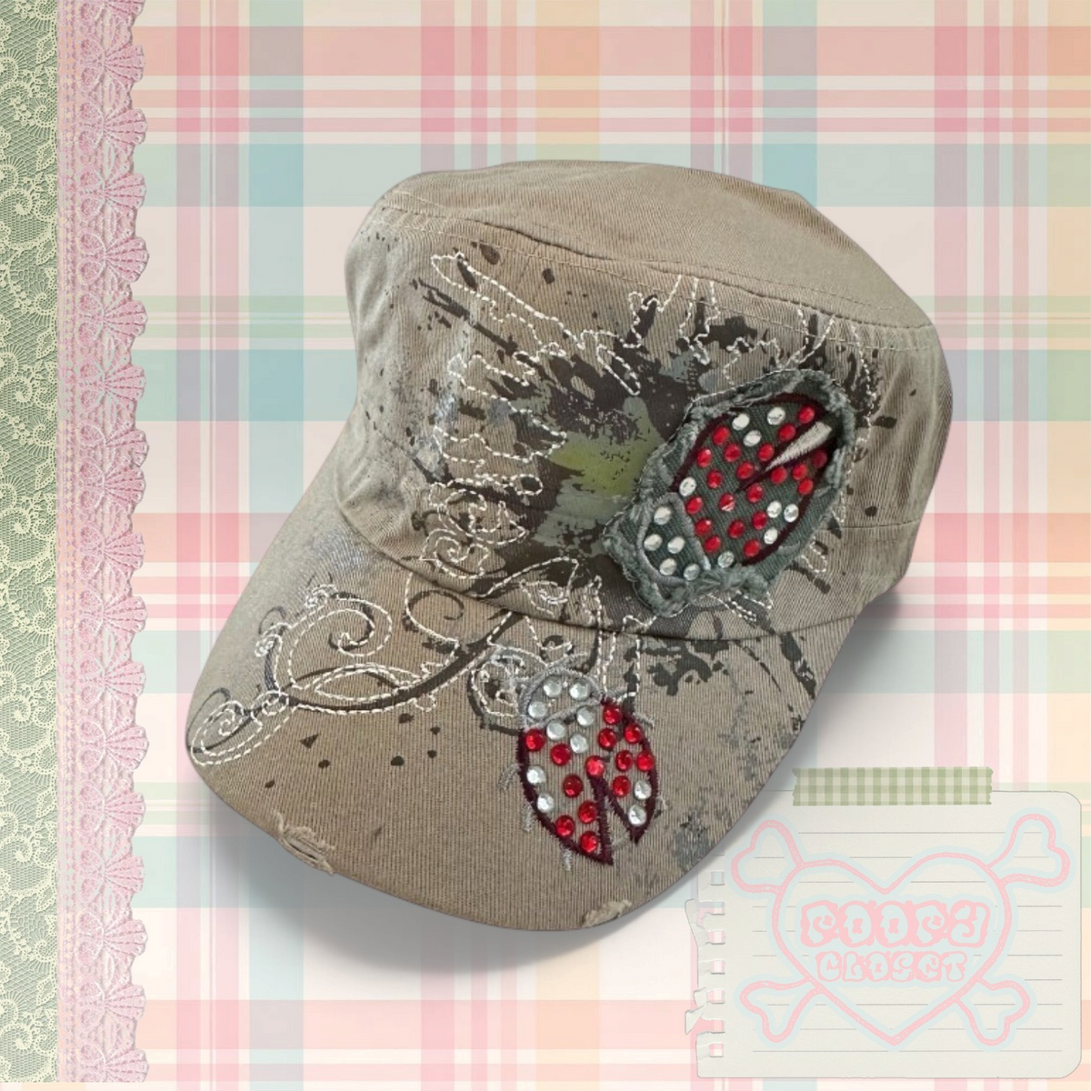 Ladybug Rhinestone Cadet Cap – Sand