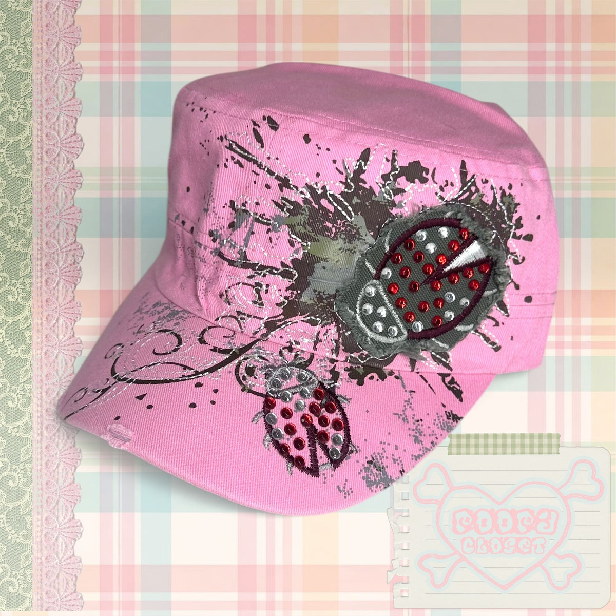 Ladybug Rhinestone Cadet Cap – Pink