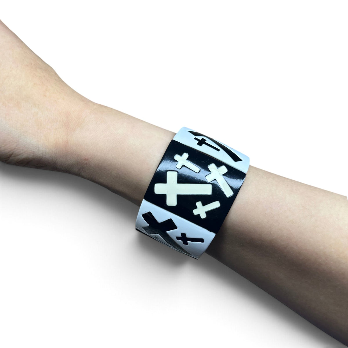 Black and White Cross Cuff Bracelet